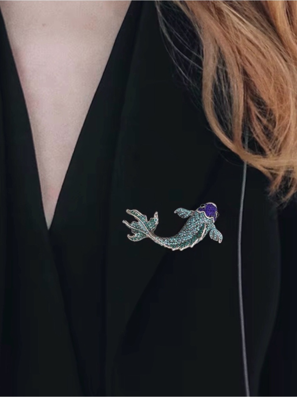 Betsey Johnson Teal & Blue Crystal Fish Brooch Pin